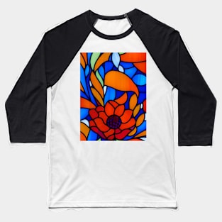 Vibrant Rose Flower Abstract Art - Stained Glass Baseball T-Shirt